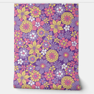 Retro Purple Floral Pattern Wallpaper