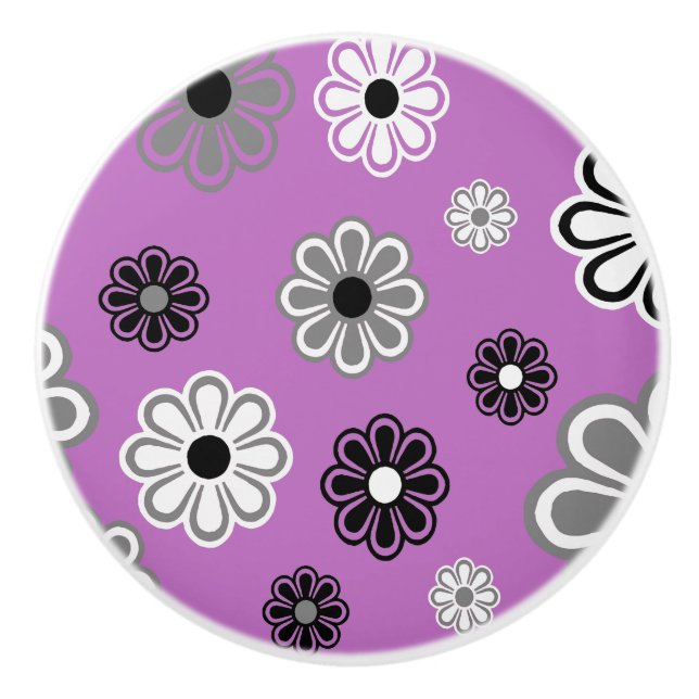 Retro Purple Flower Power ceramic knob (Front)