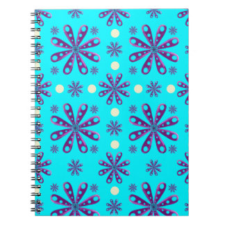 Retro Purple Flowers on Blue Background Notebook