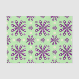 Retro Purple Flowers on Green Background Tissue Paper