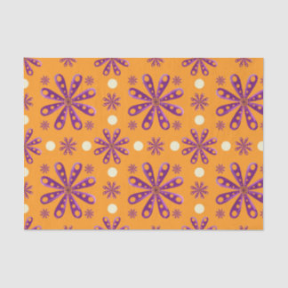 Retro Purple Flowers on Orange Background Tissue Paper