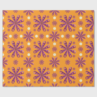 Retro Purple Flowers on Orange Background Wrapping Paper