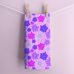 Retro Purple Flowers Tea Towel