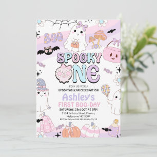 Retro Purple Girls Spooky Halloween 1st Birthday Invitation