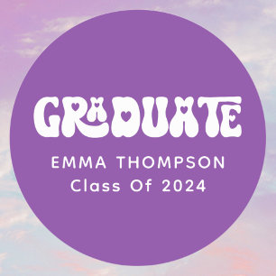 Retro Purple Graduate Class Of 2024 Classic Round Sticker