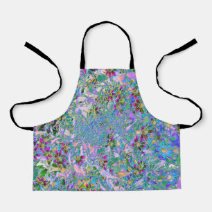 Retro Purple, Green and Blue Wildflowers on Pink Apron