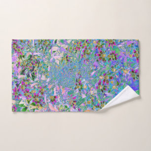Retro Purple, Green and Blue Wildflowers on Pink Hand Towel