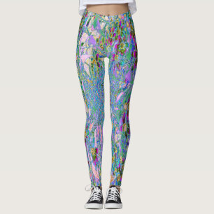 Retro Purple, Green and Blue Wildflowers on Pink Leggings