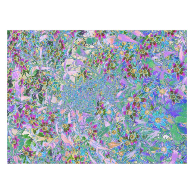 Retro Purple, Green and Blue Wildflowers on Pink Tablecloth (Front (Horizontal))