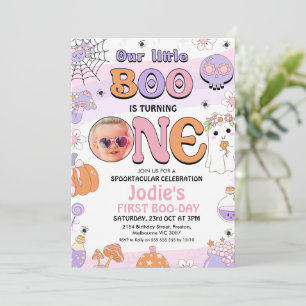 Retro Purple Halloween Little Boo 1st Birthday  Invitation