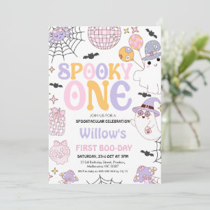 Retro Purple Halloween Spooky One 1st Birthday Invitation
