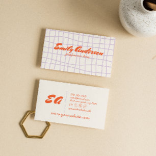 Retro Purple Hand Written Drawn Groovy Trendy Business Card