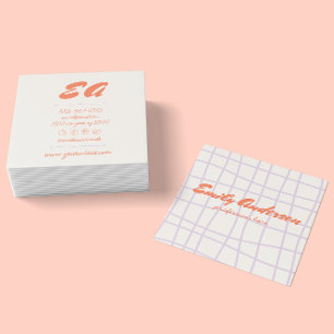 Retro Purple Hand Written Drawn Groovy Trendy Square Business Card