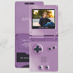 Retro Purple Handheld Gaming II Birthday Invitation