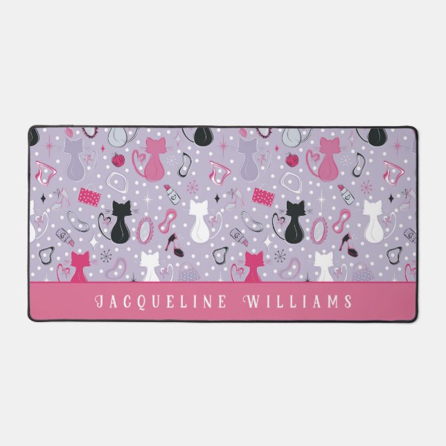 Retro Purple Heart Cats  Desk Mat (Front)