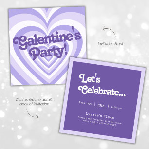 Retro Purple Heart Galentine's Party Invitation