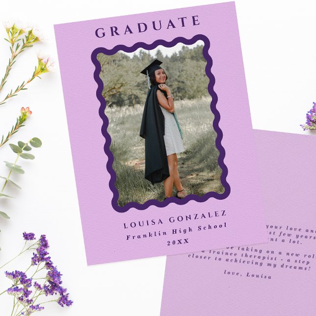 Retro Purple & Lilac Waves Photo Graduation Announcement (Creator Uploaded)