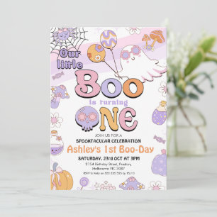 Retro Purple Little Boo Halloween 1st Birthday  Invitation