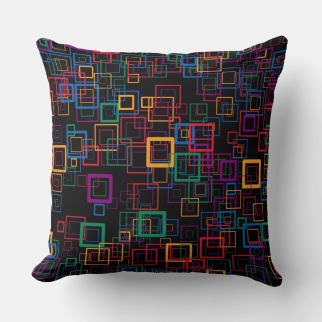 Retro Purple Mint Yellow Squares Pattern Cushion (Front)