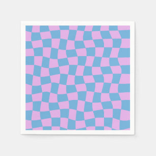 Retro Purple Periwinkle Abstract Blue Chequerboard Napkin