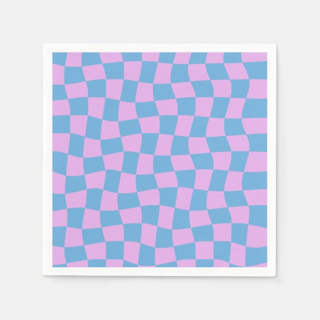 Retro Purple Periwinkle Abstract Blue Chequerboard Napkin (Front)