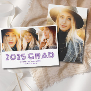 Retro Purple Photo Collage 2025 Graduation Announcement