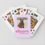 Retro Purple & Pink, 40th birthday Playing Cards<br><div class="desc">A simple,  modern style drawing inspiration from cool retro lettering and mid-century minimalism. Pastel purple background with bright pink lettering,  "cheers to forty years". Personalise it with a photo of the guest of honour.</div>