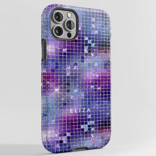 Retro Purple Pink and Blue Disco Mirror Monogram iPhone 14 Case