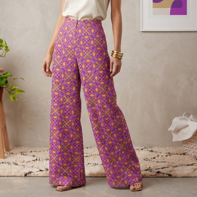 Retro Purple Pink Orange Geometric Tile Pattern Fabric (Creator Uploaded)