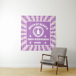 Retro Purple Queen Of Hearts Birthday Banner Tapestry