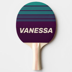 Retro Purple Rainbow Horizon Striping with Name Ping Pong Paddle