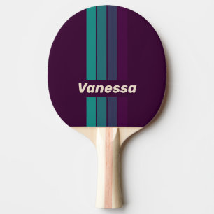 Retro Purple Rainbow Pin Striping with Name Ping Pong Paddle