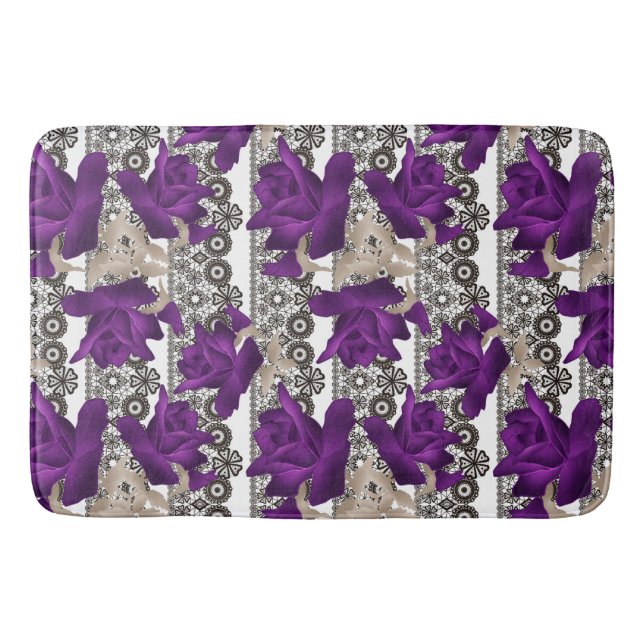 Retro, purple roses bath mat (Front)