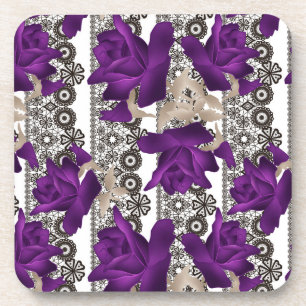 Retro, purple roses coaster