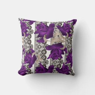 Retro, purple roses cushion