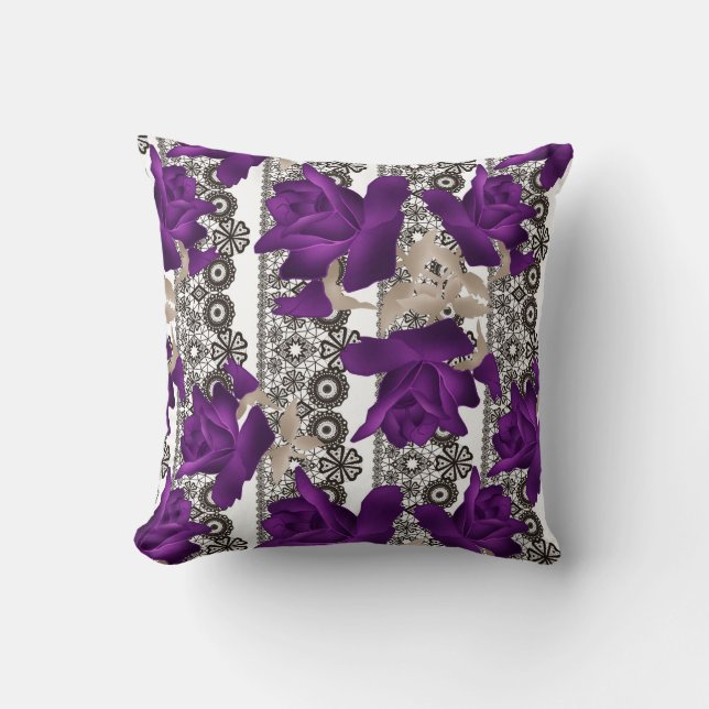 Retro, purple roses cushion (Front)