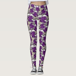 Retro, purple roses leggings