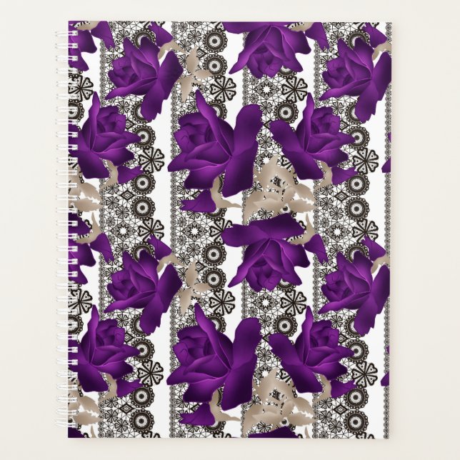 Retro, purple roses planner (Front)