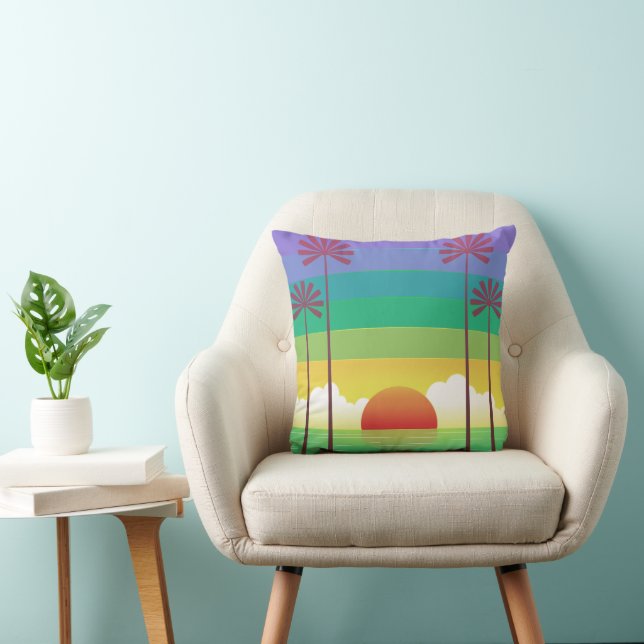 Retro Purple Sunset Palm Trees Art Cushion (Chair)