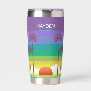 Retro Purple Sunset Palm Trees Art Personalised Insulated Tumbler