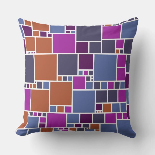 Retro Purple Tan Grey Squares Pattern Cushion (Front)