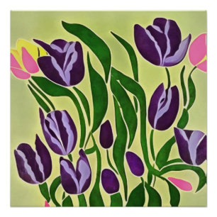 Retro Purple Tulips Abstract Art Poster