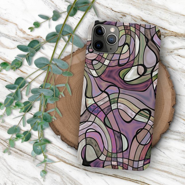 Retro Purple Violet Gray Black Mosaic Art Pattern iPhone Case (Creator Uploaded)