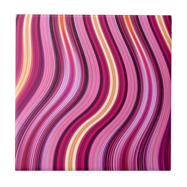 Retro purple wavy stripes pattern ceramic tile (Front)