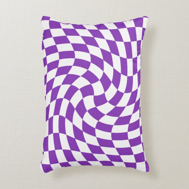 Retro Purple White Dorm Warped Check Chequered   Decorative Cushion (Front(Vertical))