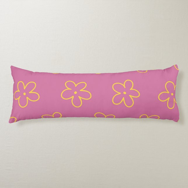 Retro Purple Yellow Floral Simple Flower Pattern Body Cushion (Front)