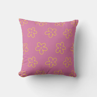 Retro Purple Yellow Floral Simple Flower Pattern Cushion
