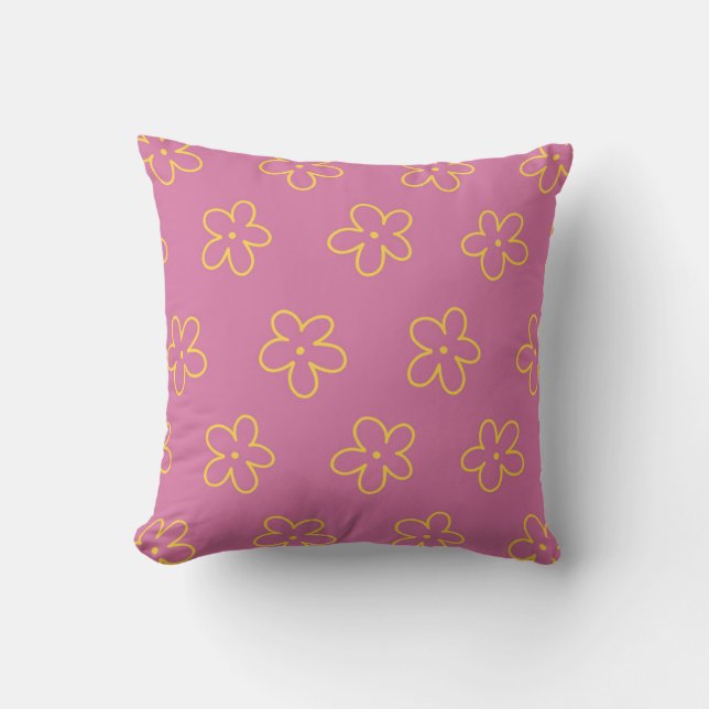 Retro Purple Yellow Floral Simple Flower Pattern Cushion (Front)