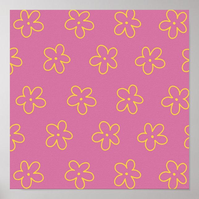 Retro Purple Yellow Floral Simple Flower Pattern Poster (Front)