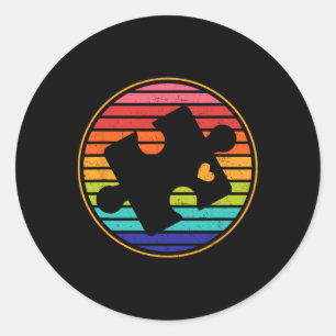 Retro Puzzle Heart Autism Awareness Month Kids Men Classic Round Sticker